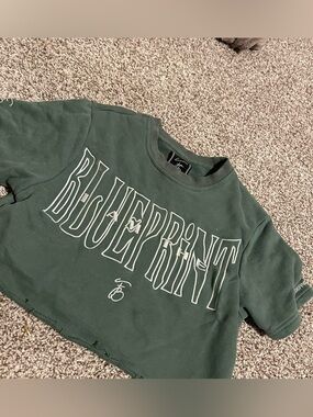 Justin Bieber Dark Green Blueprint Crop Tee